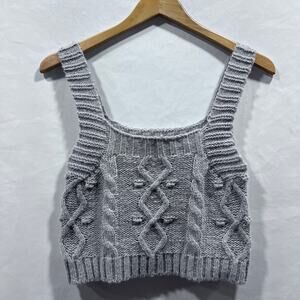 Kendall & Kylie Cable Knit Cropped Tank Sweater Tops Size Medium in Gray